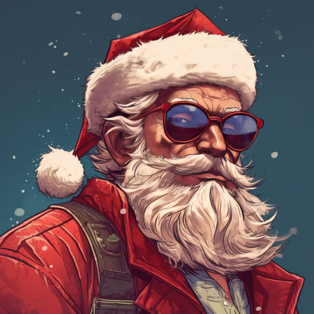 Portrait of Santa Claus in sunglasses and red jacket. Vector illustration.の素材