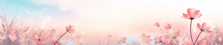 Cherry blossom spring flower background banner panorama with copy spaceの素材