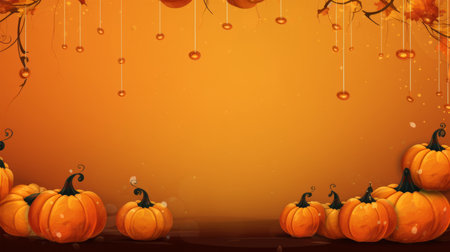 Halloween background with pumpkins and falling leaves. Vector illustration.の素材