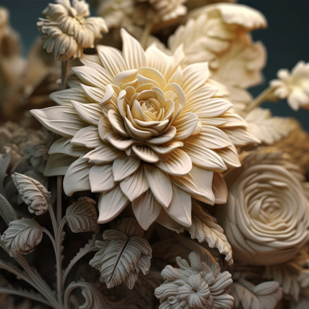 Decorative artificial flowers, close-up. Floral background.の素材
