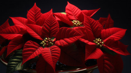 poinsettia on black background, christmas decoration, close upの素材