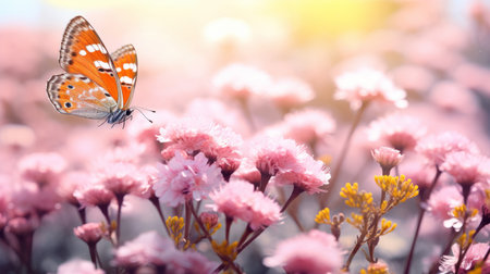 butterfly on pink flower in the garden with soft focus.の素材