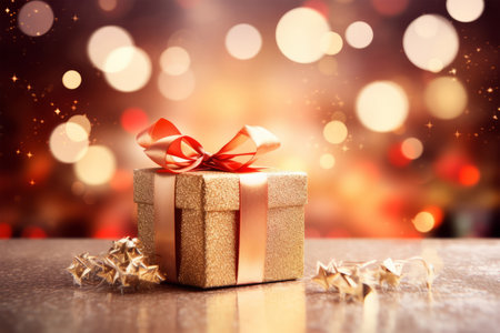 Gift box on bokeh background. Christmas and New Year conceptの素材