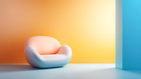 Comfortable armchair in a room with orange and yellow walls.の素材