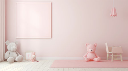 3d render of children room with pink wall and teddy bearの素材