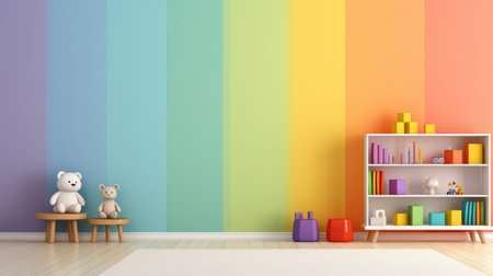 3d render of children's room with bookshelf and teddy bearの素材