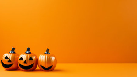 Halloween pumpkins on orange background with copy space for text.の素材