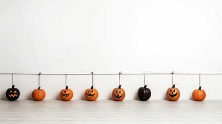 Halloween pumpkins on white background with copy space for your textの素材