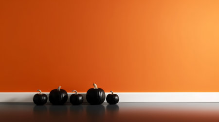 3d rendering of halloween pumpkins on orange wall backgroundの素材