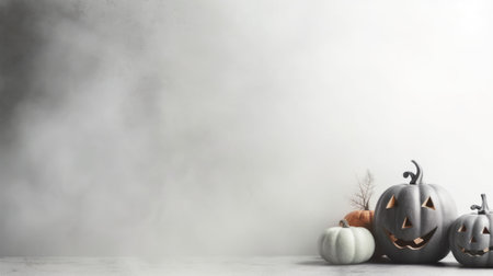Halloween pumpkins on grey background with copy space for your textの素材