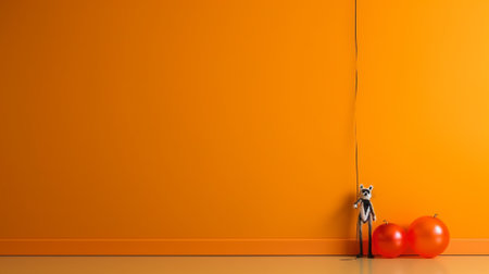 3d illustration of a man and a woman standing in front of orange wallの素材