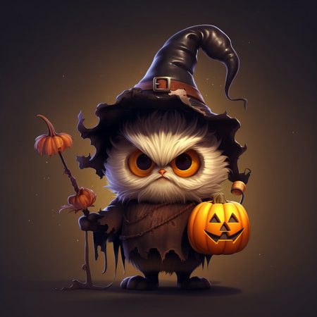 Cute cartoon owl in halloween costume. Halloween illustration.の素材