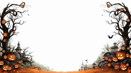 Halloween background with pumpkins and cemetery - illustration for children.の素材