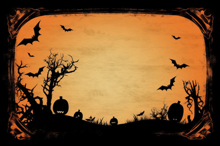 Halloween background with bats and pumpkins. Vector Illustration.の素材
