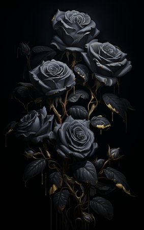 Black and white roses on a black background. 3D illustration.の素材