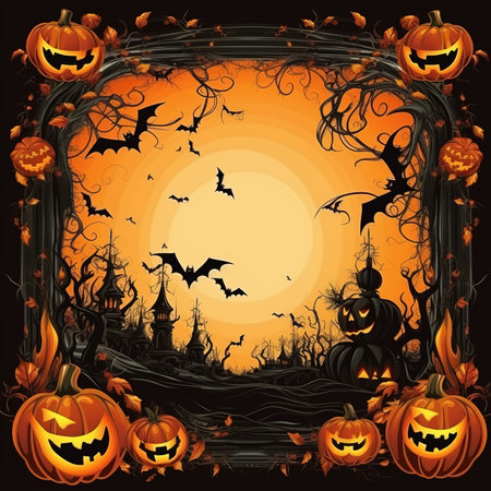 Halloween background with pumpkins, bats and spiders. Vector illustration.の素材