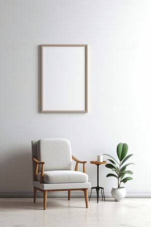 Interior of living room with armchair, coffee table and plant. Mock up, 3D Renderingの素材