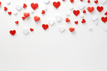 Valentine's day background with red and white hearts on white backgroundの素材