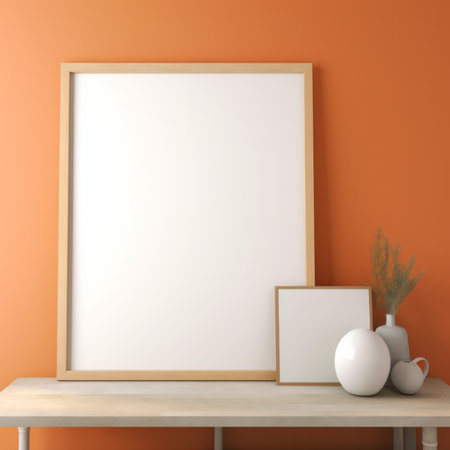 Mock up poster frame in interior background, 3D render illustrationの素材