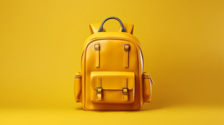 Yellow backpack on a yellow background. Back to school concept. 3d renderingの素材