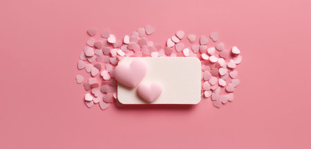 Valentine's day greeting card and pink hearts on pink backgroundの素材