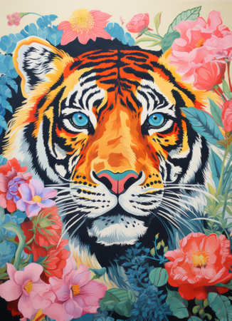 Tiger with flowers. Vector illustration of a tiger with flowers.の素材