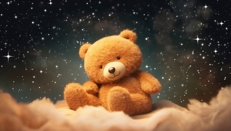 Teddy bear on the background of the night starry sky.の素材