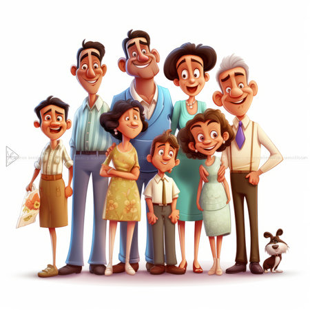 Happy family with parents and children isolated on white background. Vector illustration.の素材