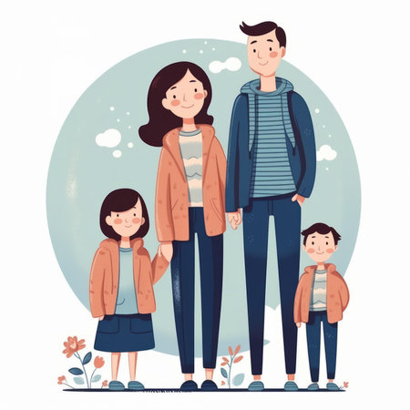 Happy family. Father, mother and children. Flat vector illustration.の素材