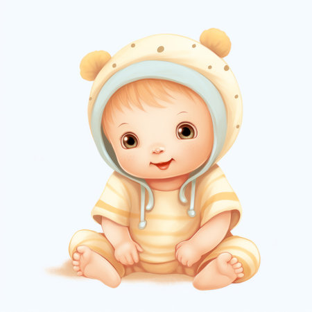 Cute baby boy in winter clothes. Vector illustration of a cartoon character.の素材