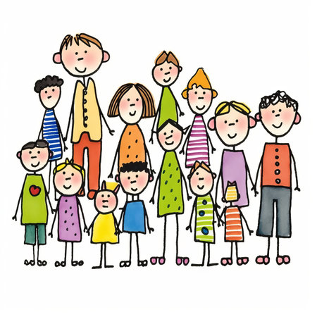 Big family with children, isolated on a white background, vector illustrationの素材