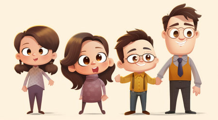 Vector illustration of happy family. Cartoon characters. Happy family concept.の素材