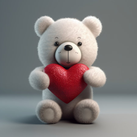 Cute teddy bear holding a red heart. 3D renderingの素材