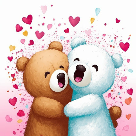 Valentine's day greeting card with teddy bears. Vector illustration.の素材