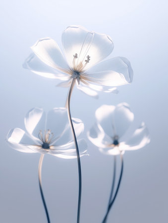 Cosmos flowers on a blue background. Soft focus, shallow DOF.の素材