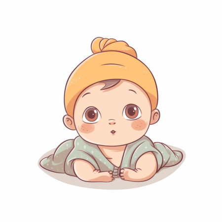 Cute little baby boy in a turban. Vector illustration.の素材