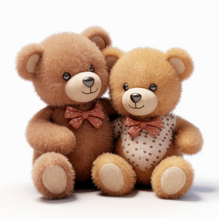 Two teddy bears on a white background. 3D illustration.の素材