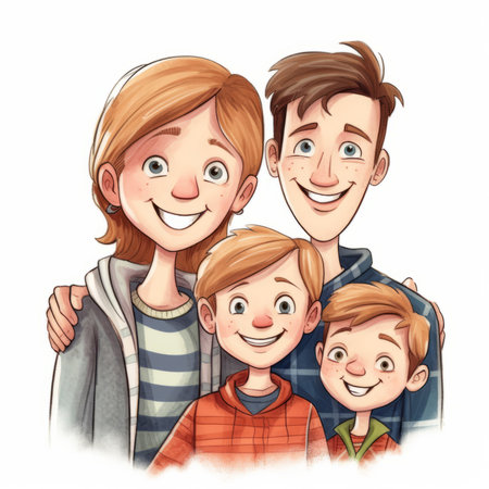 Happy family. Cheerful parents with their children. Vector illustration.の素材