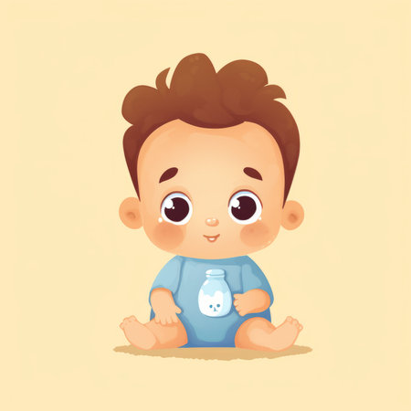 Cute little baby boy sitting on the floor. Vector illustration.の素材