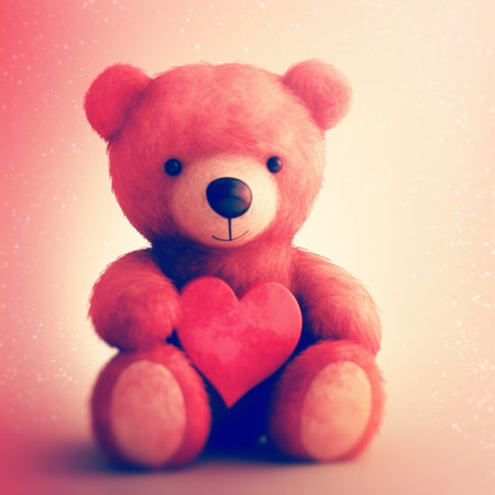 Teddy bear with red heart. Valentines day concept. Vintage tonedの素材