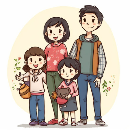 Happy family. Father, mother, son and daughter. Vector illustration.の素材