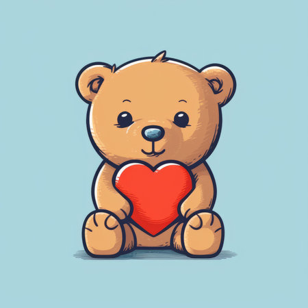 Cute teddy bear holding a red heart. Vector illustration.の素材