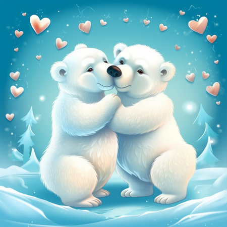 Polar bears in love. Valentine's day greeting card. Vector illustrationの素材