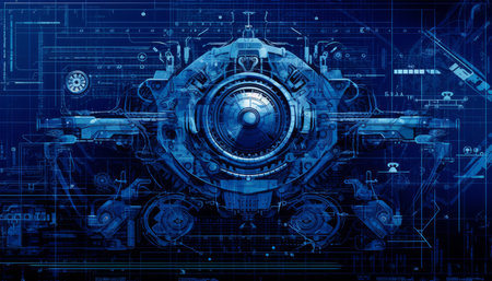 3d rendering of abstract technology concept on blue background. Computer digital drawing.の素材