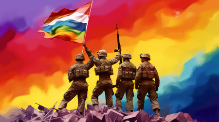 Soldiers with the flag of the Republic of Gambia. 3D renderingの素材