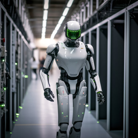 3d rendering humanoid robot working in data center or server room.の素材