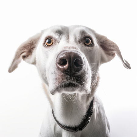 Portrait of a mixed breed dog on a white background. Studio shot.の素材