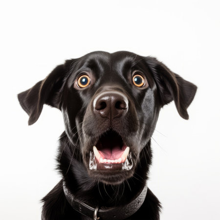 Black Labrador Retriever isolated on white background. Studio shot.の写真素材