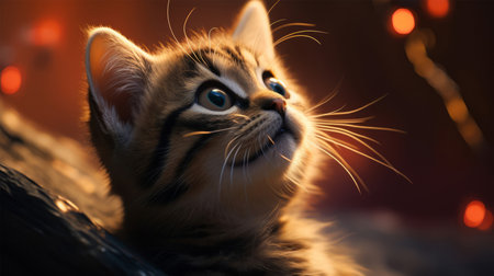 Cute kitten with blue eyes on a dark background. Close-up.の写真素材