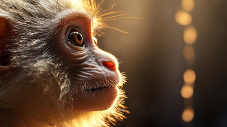 Portrait of a cute monkey in the sun. Close-up.の写真素材